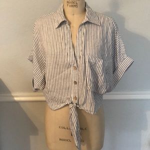 Zara striped tie-front shirt